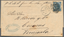 Großbritannien: 1874, 2s. Blue, Single Franking On Lettersheet From "MANCHESTER 16 FE 74" To Caracas - Autres & Non Classés