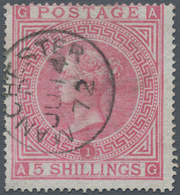 Großbritannien: 1867 5s. Pale Rose, Wmk Maltese Cross, Plate 1, Used And Cancelled By Fine Strike Of - Autres & Non Classés