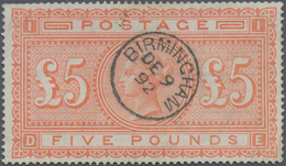 Großbritannien: 1867, £5 Orange Bearing Clear Centric Strike "BIRMINGHAM DE 9 92", Some Minor Faults - Autres & Non Classés