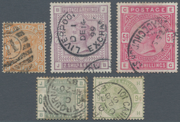 Großbritannien: 1876-1883, Five Different Used Stamps, See SG Numbers. The 6d. Of 1883 With Some Ton - Autres & Non Classés