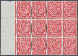 Großbritannien: 1912, 1d. Scarlet, Left Marginal Block Of Twelve, Bright Colour, Normally Perforated - Sonstige & Ohne Zuordnung