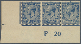 Großbritannien: 1920, 2½d. ROYAL BLUE, Marginal Strip Of Three From The Lower Left Corner Of The She - Autres & Non Classés