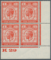 Großbritannien: 1929, UPU Congress, 1d. Scarlet, Plate Block Of Four With Control "K 29", On R19/11 - Autres & Non Classés