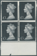 Großbritannien: 1972, £ 1 Bluish Black, Completely Misperforated Block Of 4 With Lower Margin, Appea - Autres & Non Classés