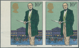 Großbritannien: 1979, 10 P. Sir Rowland Hill, Imperforated Horizontal Pair, Creased, Unmounted Mint. - Autres & Non Classés