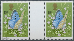 Großbritannien: 1981, 18 P. Butterflies, Horiz. Gutter Pair, With Shifted Printing Of Golden Colour, - Other & Unclassified