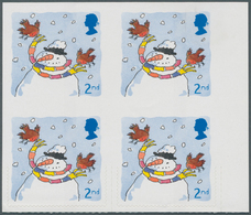 Großbritannien: 2001, 2nd Christmas (Robins With Snowman), Block Of 4 Showing Variety "top Pair With - Autres & Non Classés
