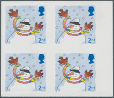 Großbritannien: 2001, 2nd Christmas (Robins With Snowman), Block Of 4 Showing Variety "top Pair With - Sonstige & Ohne Zuordnung