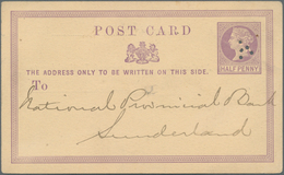 Großbritannien - Ganzsachen: 1874, 1/2 D Violet QV Postal Stationery Card, Preprinted "National Bank - 1840 Enveloppes Mulready