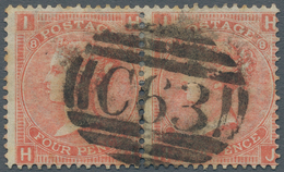 Großbritannien - Used Abroad: 1870, 4 D QV Plate "8" Horizontal Pair With Ideal Barred Oval "C 63" F - Sonstige & Ohne Zuordnung