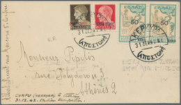 Ionische Inseln: 1942, Postcard With Greek Surtax Stamps Plus Italian 10 And 20 C. With "ISOLE JONIE - Ionische Inseln