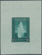 Island: 1938, Leif-Eriksson Day IMPERFORATE PROOF For A 20aur. Value Showing A Geyser In Blue Green - Sonstige & Ohne Zuordnung