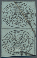 Italien - Altitalienische Staaten: Kirchenstaat: 1852, 1/2 Baj Black On Blue-grey, Vertical Tête-bêc - Etats Pontificaux