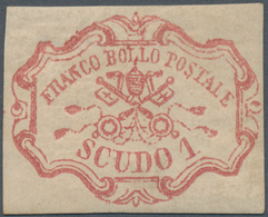 Italien - Altitalienische Staaten: Kirchenstaat: 1852; 1 Scudo Carmine Red, Mint Lightly Hinged, Mul - Kirchenstaaten