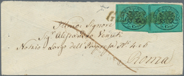 Italien - Altitalienische Staaten: Kirchenstaat: 1867, 5 C Black On Bluish Green, Horizontal Pair, T - Etats Pontificaux