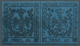 Italien - Altitalienische Staaten: Modena: 1852, 40 C. Black On Blue Type II (no Dot After 40) Horiz - Modène