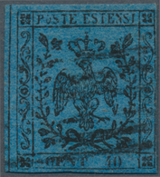 Italien - Altitalienische Staaten: Modena: 1852, 40c. Black On Deep Blue Showing Variety "without Po - Modena