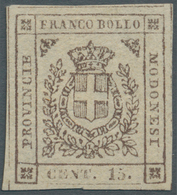 Italien - Altitalienische Staaten: Modena: 1859, Coat Of Arms 15 C. Brown, Full Margins, Mint Hinged - Modène
