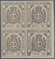 Italien - Altitalienische Staaten: Modena: 1859, 20 Cents Dark Violet, Block Of Four, Mint With Gum, - Modena