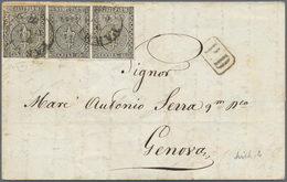 Italien - Altitalienische Staaten: Parma: 1852, 10 C Black On White, Horizontal Strip Of Three, Clos - Parma