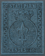 Italien - Altitalienische Staaten: Parma: 1852, 40 Cent. Black On Blue, Mint With Original Gum, Very - Parma