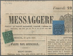 Italien - Altitalienische Staaten: Parma - Zeitungsstempelmarken: 1852/1853, Modena, 5 C Black On Gr - Parme