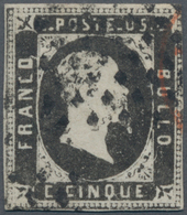 Italien - Altitalienische Staaten: Sardinien: 1851, 5 Cent. Black, Used, Narrow Margins, Certificate - Sardinië