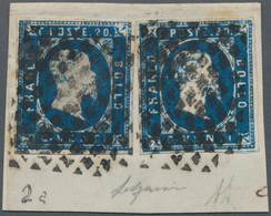 Italien - Altitalienische Staaten: Sardinien: 1851, 20 C Blue, Two Singles, Each Tied By Neat Mute R - Sardinië