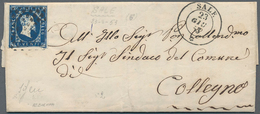 Italien - Altitalienische Staaten: Sardinien: 1851, 20 C Deep Blue, Three Margins, At Bottom Cut, Ti - Sardaigne