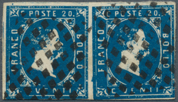 Italien - Altitalienische Staaten: Sardinien: 1851, 20 C Deep Blue, Second Report, Horizontal Pair, - Sardinië