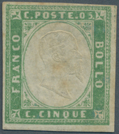 Italien - Altitalienische Staaten: Sardinien: 1855, 5 Cent. Verde Pisello (green) Mint With Parts Of - Sardinia