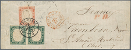 Italien - Altitalienische Staaten: Sardinien: 1855, Viktor Emanuel A Cover Bearing A Pair 5 C Deep-g - Sardaigne