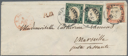 Italien - Altitalienische Staaten: Sardinien: 1855, 5 C Dark Myrtle Green, Horizontal Pair, Together - Sardinia