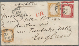 Italien - Altitalienische Staaten: Sardinien: 1862, King Emanuel II. 10 C Yellow-brown, Two Pieces A - Sardaigne