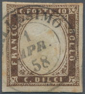 Italien - Altitalienische Staaten: Sardinien: 1855, 10 C Brown (terra D'ombra Scuro, Sassone 14 C, C - Sardinien