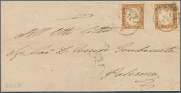 Italien - Altitalienische Staaten: Sardinien: 1861, 10c. Reddish Brown, Two Copies Of Fresh Colour A - Sardaigne