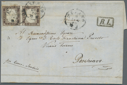 Italien - Altitalienische Staaten: Sardinien: 1859. 10 C. Dark Yellowish Brown, Horizontal Pair, Tie - Sardinia