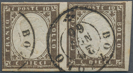 Italien - Altitalienische Staaten: Sardinien: 1860, 10c. Deep Olive-brown, Horizontal Pair, Fresh Co - Sardaigne