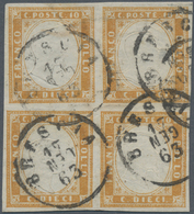Italien - Altitalienische Staaten: Sardinien: 1862, 10 C Bistre Orange, Block Of 4, Full Margins All - Sardinien
