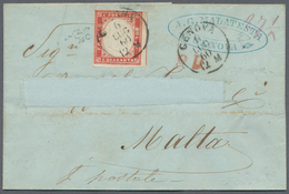 Italien - Altitalienische Staaten: Sardinien: 1860, 40 C. Red, Prepaying The Single Letter Rate To M - Sardinia