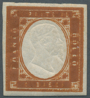 Italien - Altitalienische Staaten: Sardinien: 1861, 10 Cent Reddish Brown With Complete 0,5 Mm Shift - Sardinia