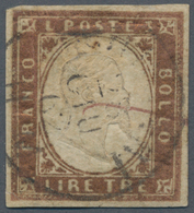 Italien - Altitalienische Staaten: Sardinien: 1861, 3 Lire Goldbrown (rame, Sassone 18, Cat Val. 800 - Sardaigne