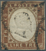Italien - Altitalienische Staaten: Sardinien: 1861, 3 Lire, Copper, Close To Full Margins, Used With - Sardaigne