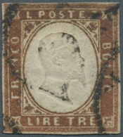 Italien - Altitalienische Staaten: Sardinien: 1861, 3 Lire, Copper, Close To Full Margins, Used With - Sardinien