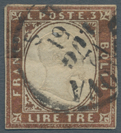 Italien - Altitalienische Staaten: Sardinien: 1862, 3 Lire, Goldbrown (rame Vivo, Sassone 18 A), Can - Sardinien