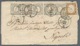 Italien - Altitalienische Staaten: Sardinien: 1861, 1 C Grey, Horizontal Strip Of Five, Together Wit - Sardinien