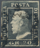 Italien - Altitalienische Staaten: Sizilien: 1859, 20gr. Greyish Slate, Fresh Colour, Full Margins, - Sicily