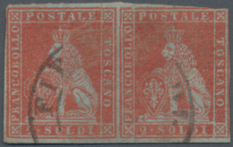 Italien - Altitalienische Staaten: Toscana: 1851, 2so. Red On Bluish Paper, Horiz. Pair, Fresh Colou - Toscane