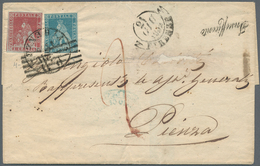 Italien - Altitalienische Staaten: Toscana: 1853, 1cr. Carmine Red And 2cr. Dull Blue On Folded Enve - Toscane