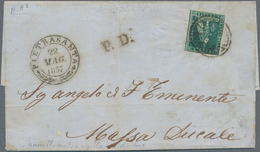 Italien - Altitalienische Staaten: Toscana: 1851, 2 Cr Greenish Blue On Grey, 3 Margins, Left Side T - Tuscany